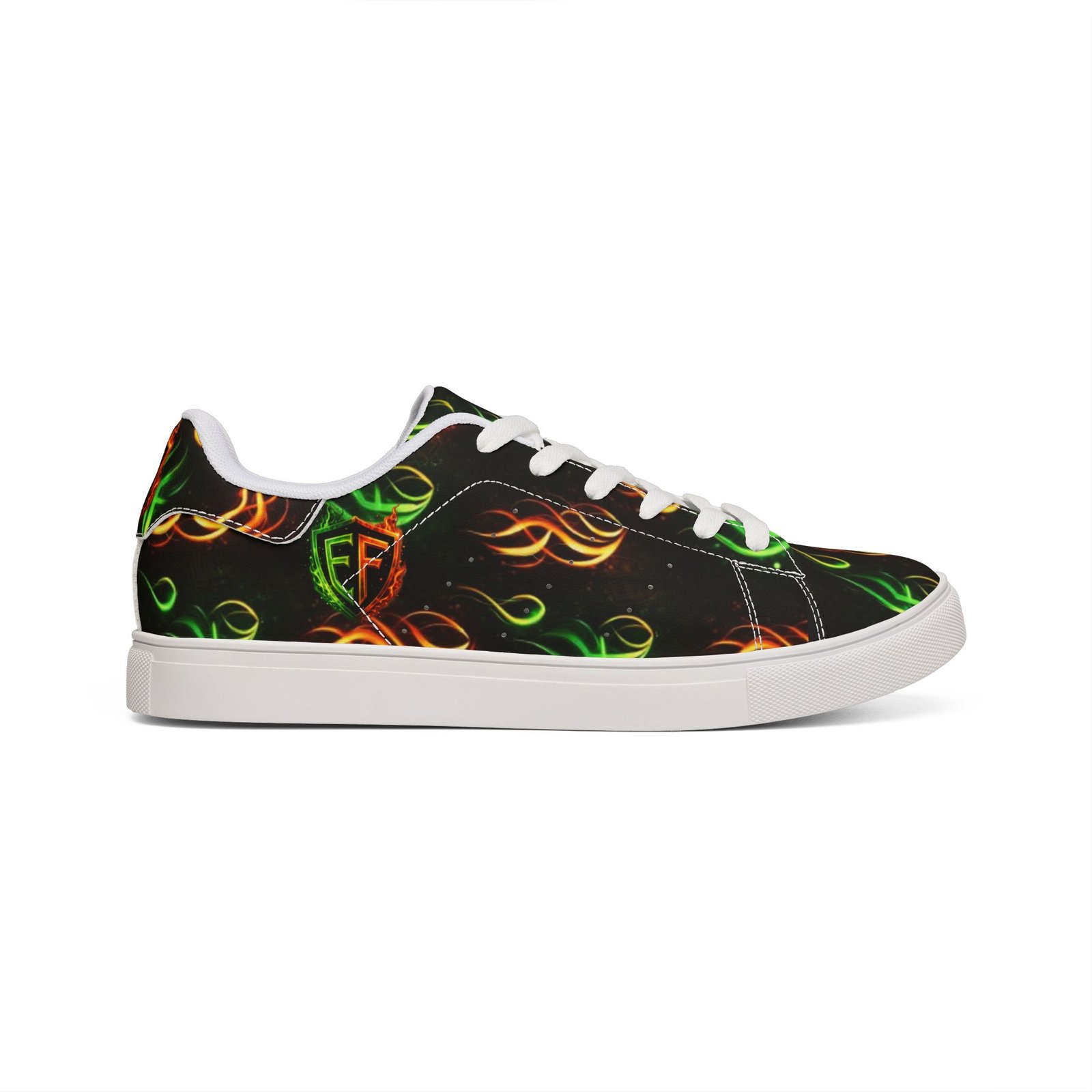 echoflame low top sneakers — neon flame graphic leather shoes for men echoflame low top sneakers — neon flame graphic leather shoes for men