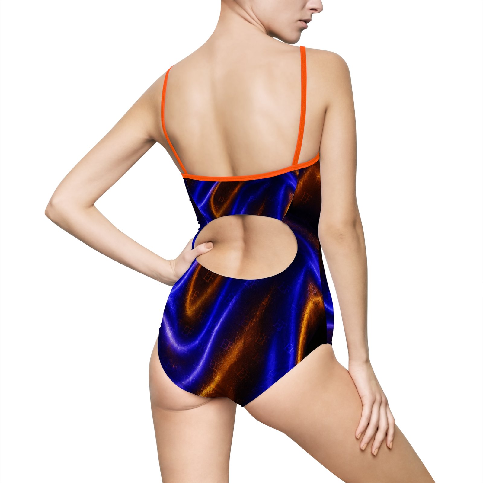 echoflame blue & copper satin swirl one piece swimsuit echoflame blue & copper satin swirl one piece swimsuit