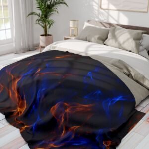 echoflame arctic fleece blanket — blue & orange flame design cozy throw