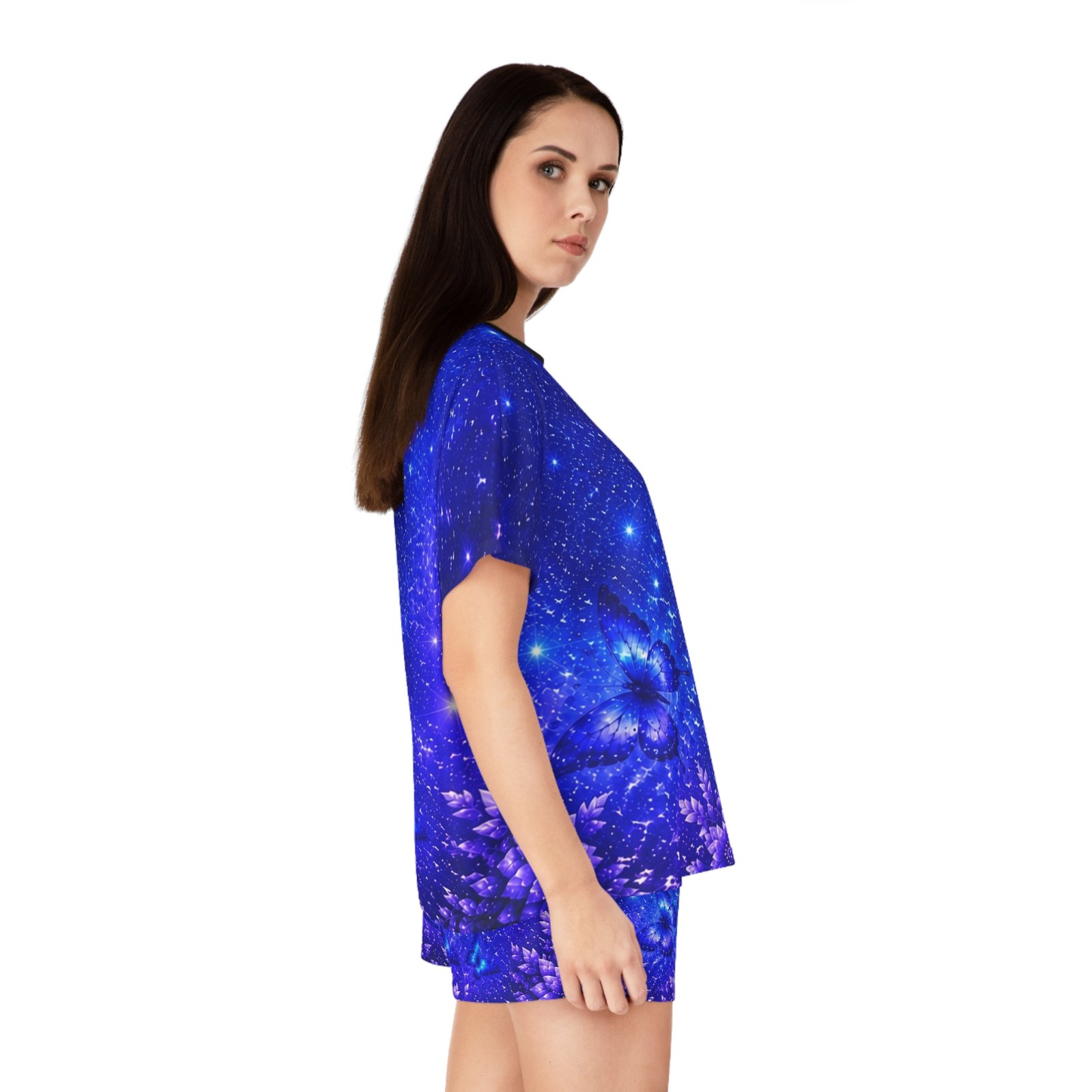 echoflame women's starry blue butterfly pajama set — short sleepwear echoflame women's starry blue butterfly pajama set — short sleepwear