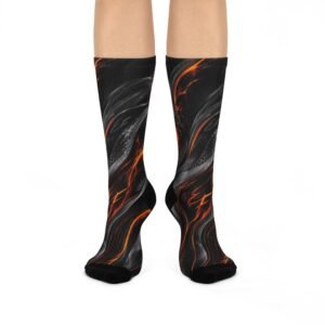 echoflame ember swirl crew socks — black & orange abstract cushioned socks
