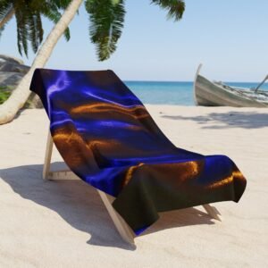 echoflame blue & copper silk wave beach towel — luxe abstract oceanic print