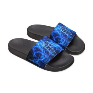 echoflame slide sandals — blue electric flame ship graphic removable strap slides