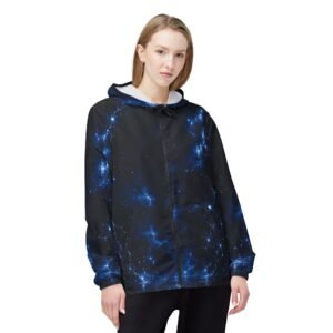 echoflame galaxy nebula windbreaker jacket – blue starry hooded outerwear