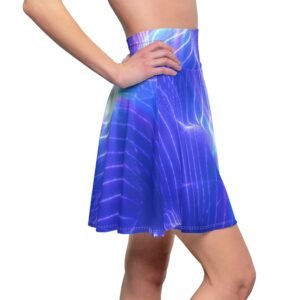 echoflame blue aurora wave skater skirt — psychedelic light patterned aop
