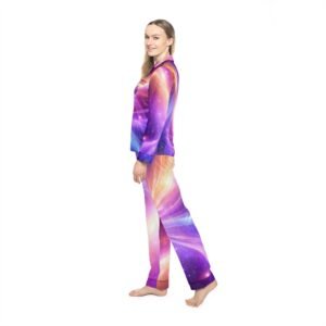 echoflame galaxy satin pajama set — women's cosmic print sleepwear