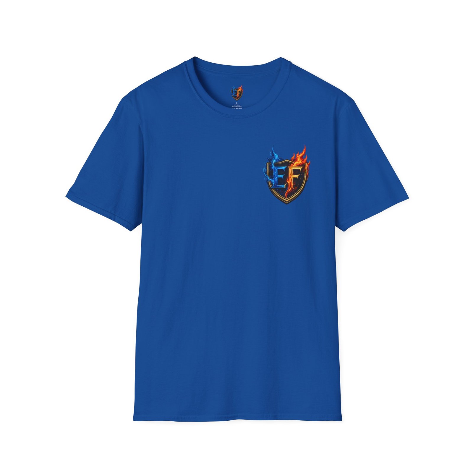 echoflame shield crest t shirt — ef flame logo (blue & red) echoflame shield crest t shirt — ef flame logo (blue & red)
