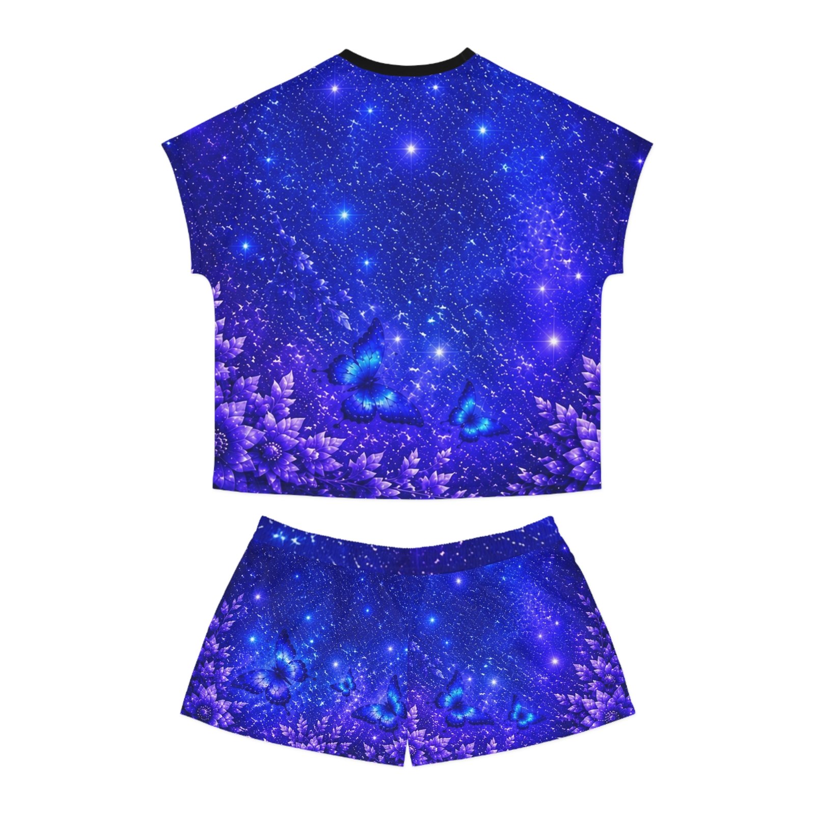 echoflame women's starry blue butterfly pajama set — short sleepwear echoflame women's starry blue butterfly pajama set — short sleepwear