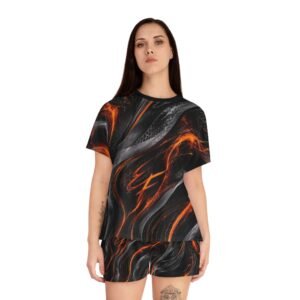 echoflame lava flow women's short pajama set black & orange abstract sleepwear