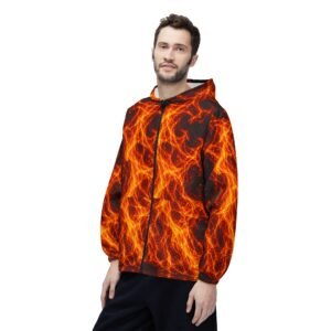 echoflame fiery flame all over print windbreaker jacket