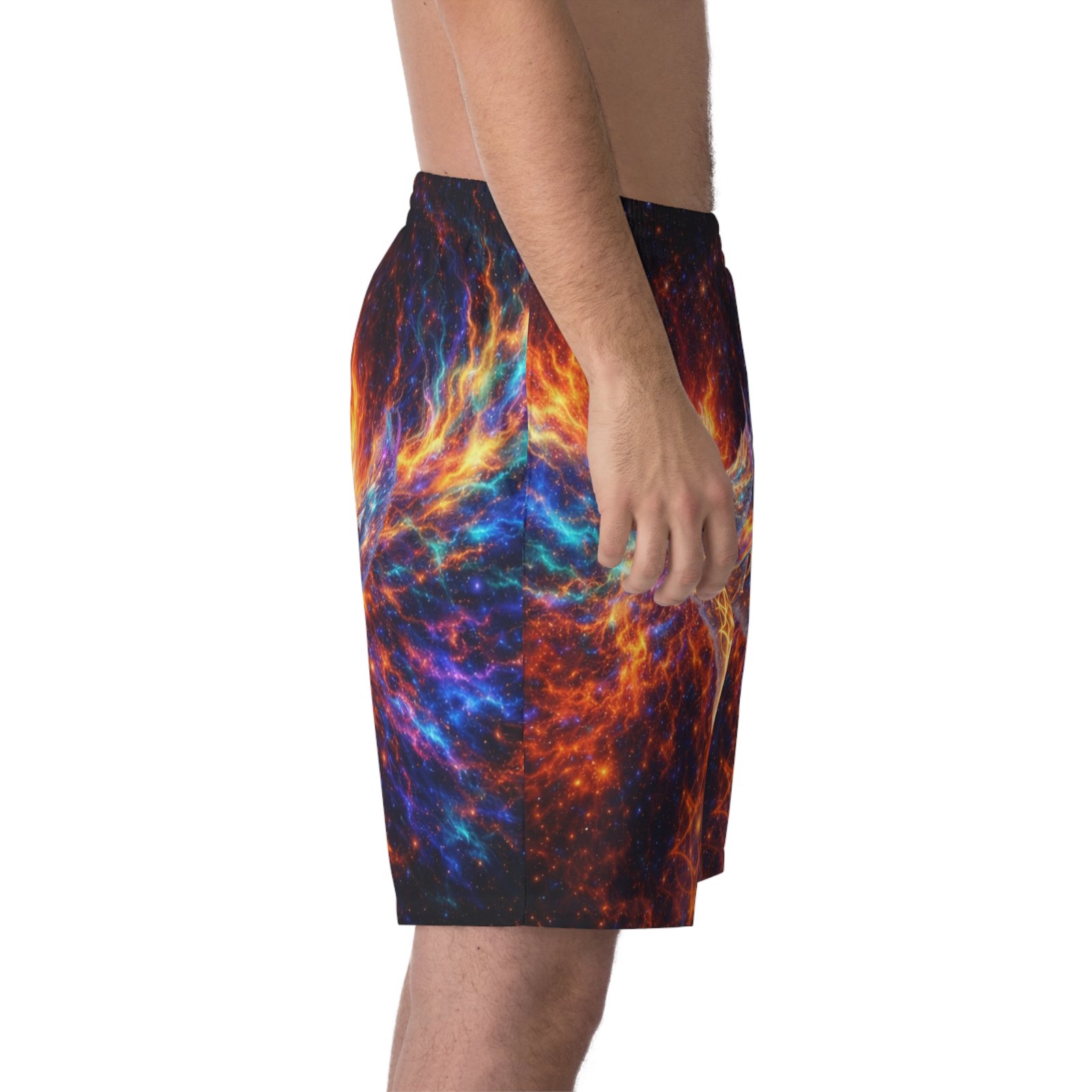 echoflame men's prism phoenix swim shorts — cosmic flame graphic beach trunks echoflame men's prism phoenix swim shorts — cosmic flame graphic beach trunks