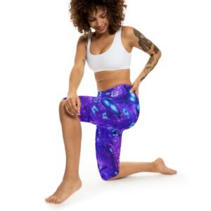 echoflame capri leggings blue butterflies on purple galaxy