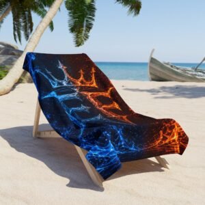 echoflame fire & ice crest beach towel — dual flame king emblem