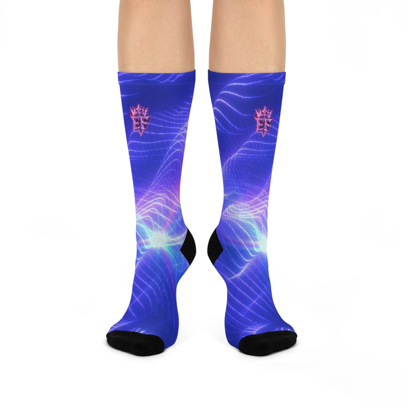 echoflame electric wave crew socks — cushioned blue gradient socks with neon accent echoflame electric wave crew socks — cushioned blue gradient socks with neon accent