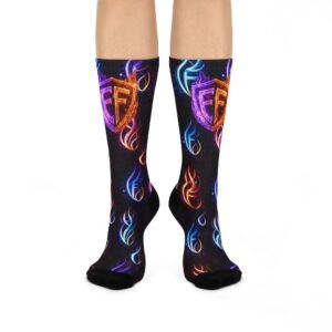 echoflame flaming neon crest crew socks — colorful flame pattern cushioned socks