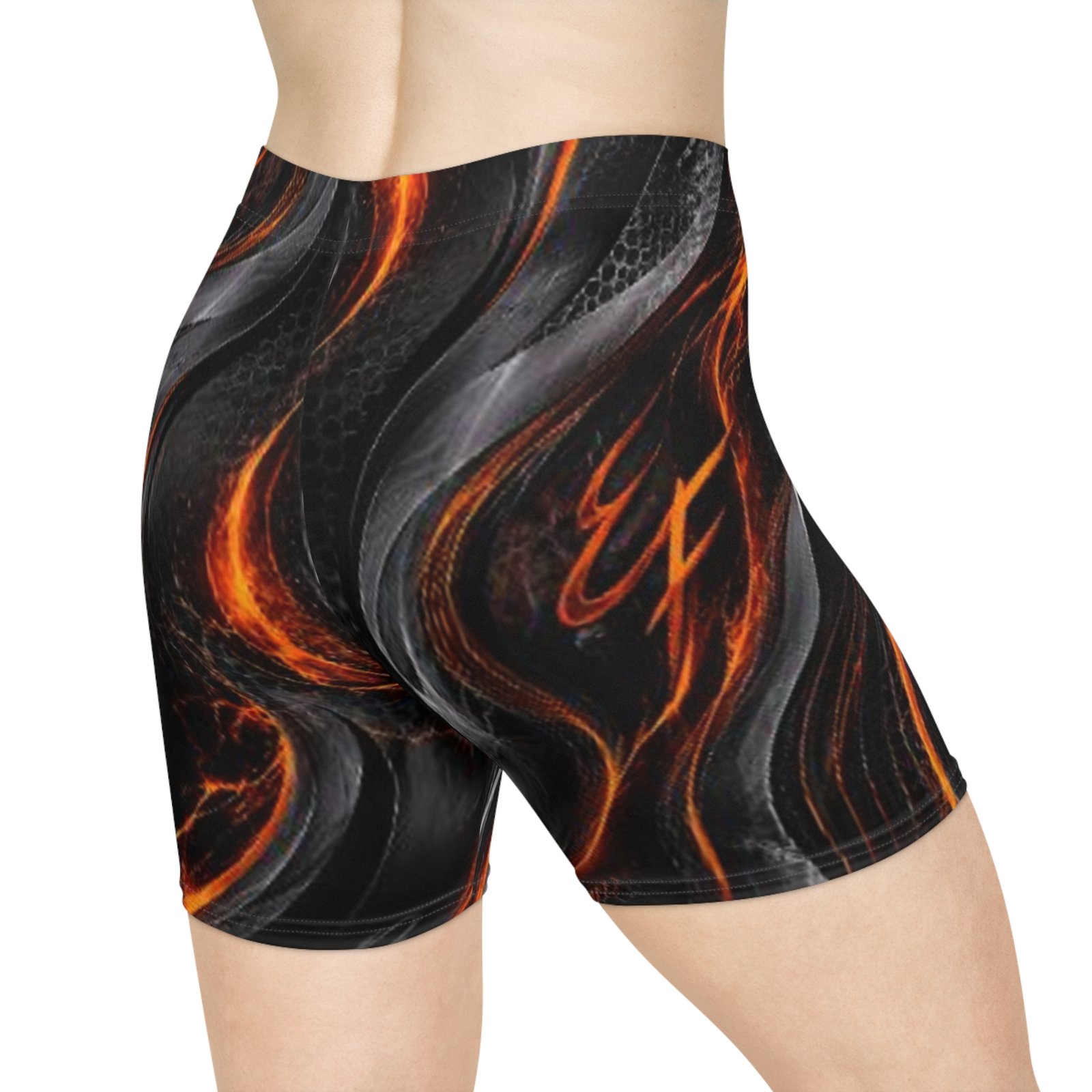 echoflame flame wave women's biker shorts black & orange all over print echoflame flame wave women's biker shorts black & orange all over print
