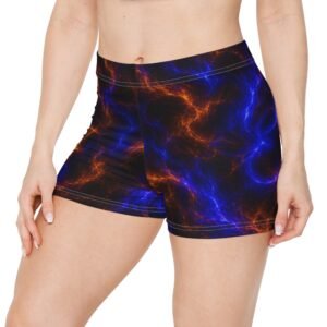 echoflame women’s shorts blue & orange nebula all over print