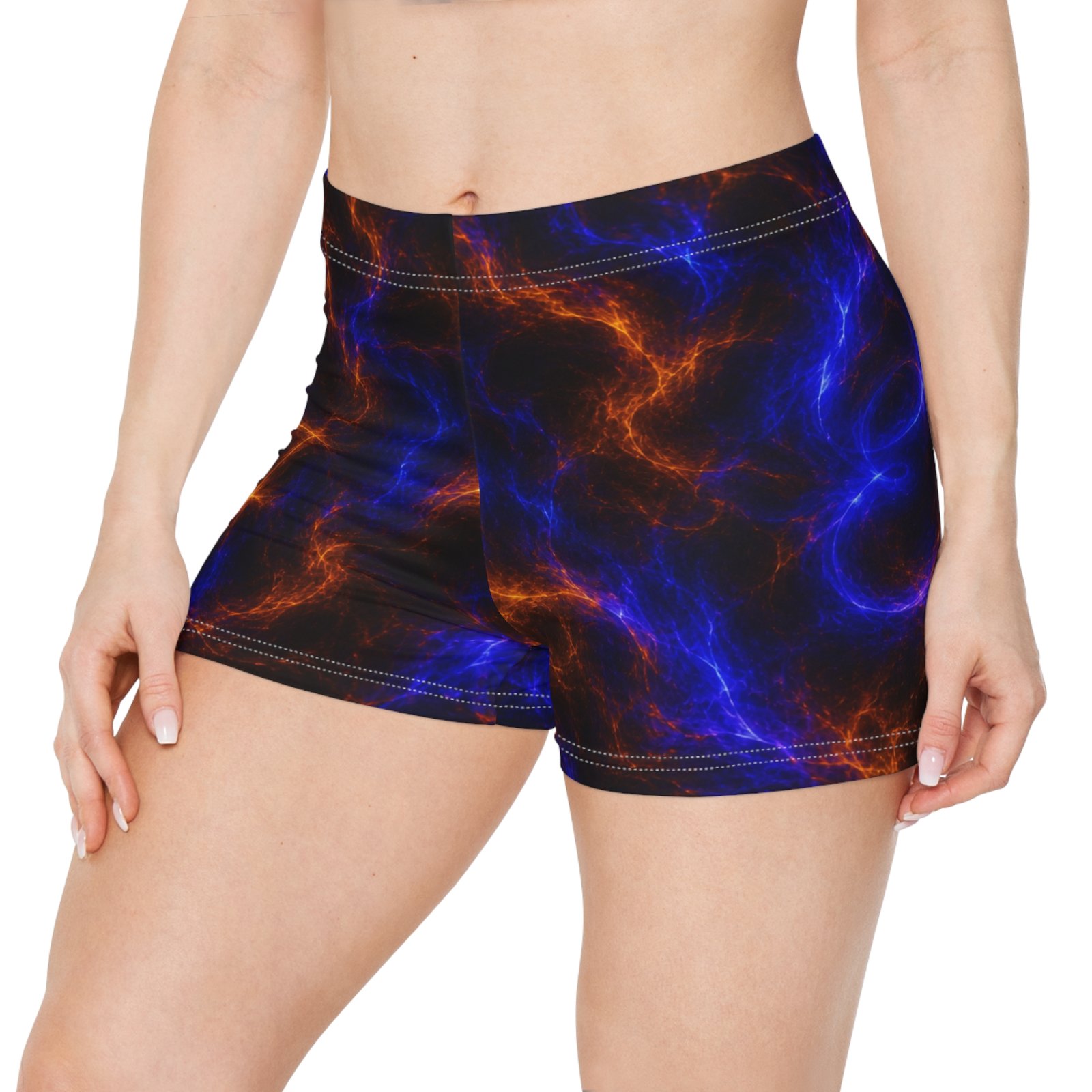echoflame women’s shorts blue & orange nebula all over print echoflame women’s shorts blue & orange nebula all over print