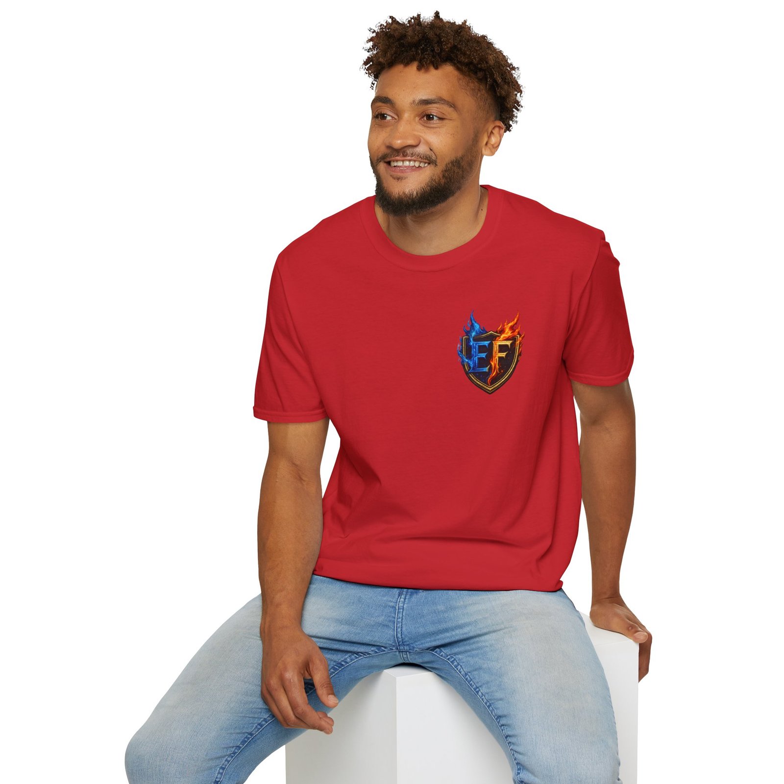 echoflame shield crest t shirt — ef flame logo (blue & red) echoflame shield crest t shirt — ef flame logo (blue & red)