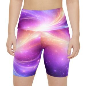 echoflame galaxy swirl women's workout shorts — purple cosmic aop activewear