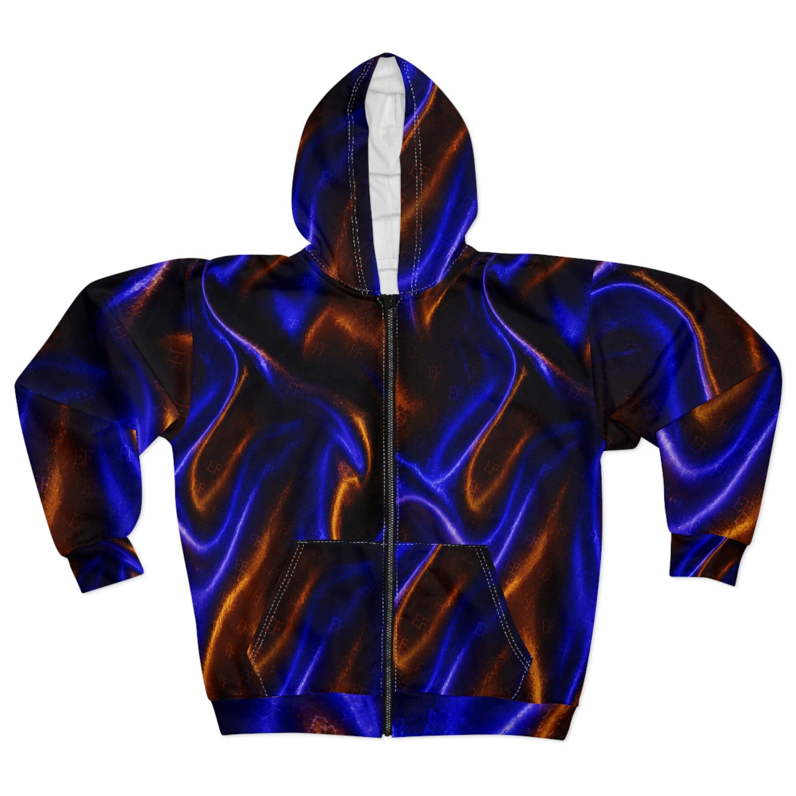 echoflame blue & copper liquid silk zip hoodie – abstract all over print echoflame blue & copper liquid silk zip hoodie – abstract all over print