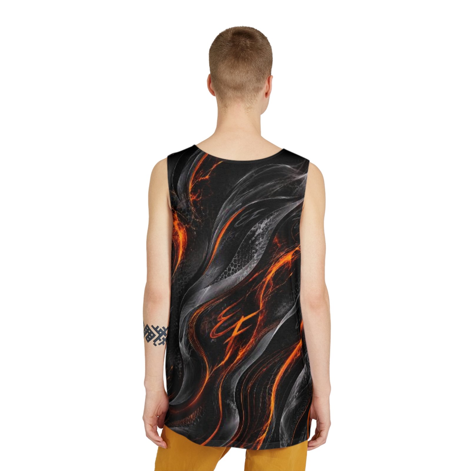 echoflame men's tank black & orange lava wave all over print echoflame men's tank black & orange lava wave all over print