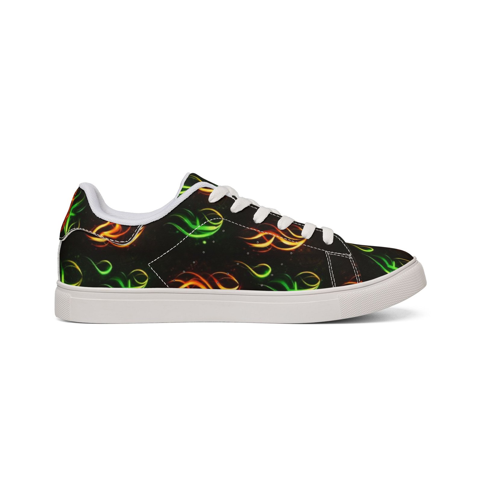 echoflame low top sneakers — neon flame graphic leather shoes for men echoflame low top sneakers — neon flame graphic leather shoes for men