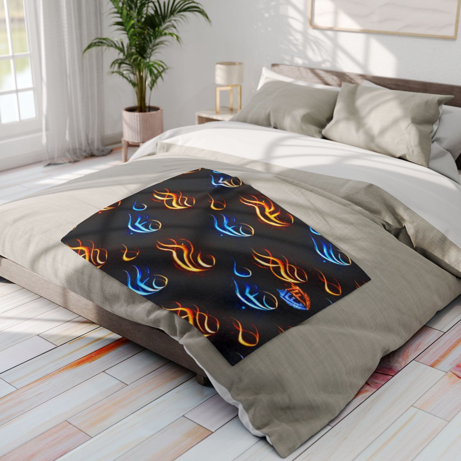 echoflame flame pattern arctic fleece blanket — blue & orange fire design cozy throw echoflame flame pattern arctic fleece blanket — blue & orange fire design cozy throw