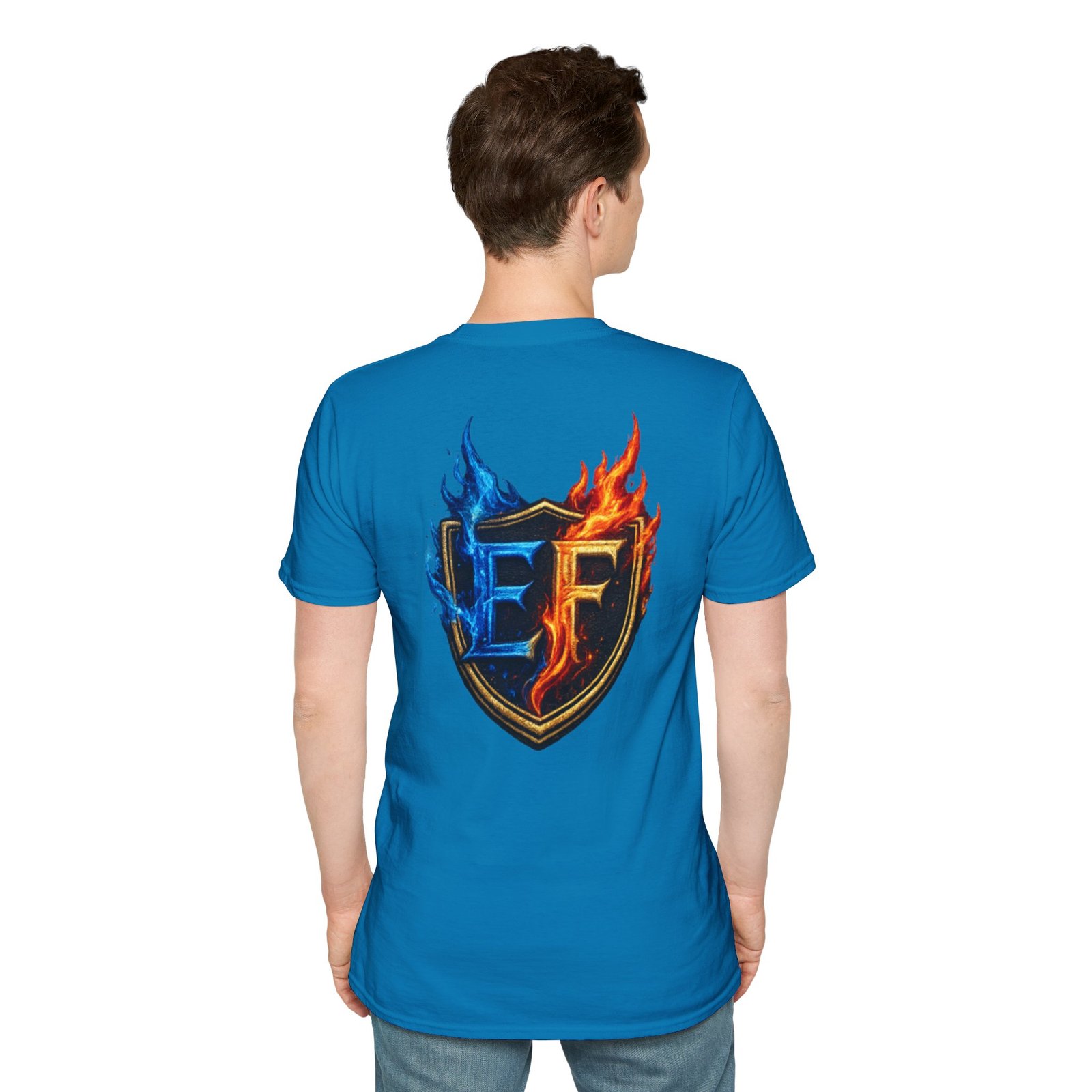 echoflame shield crest t shirt — ef flame logo (blue & red) echoflame shield crest t shirt — ef flame logo (blue & red)