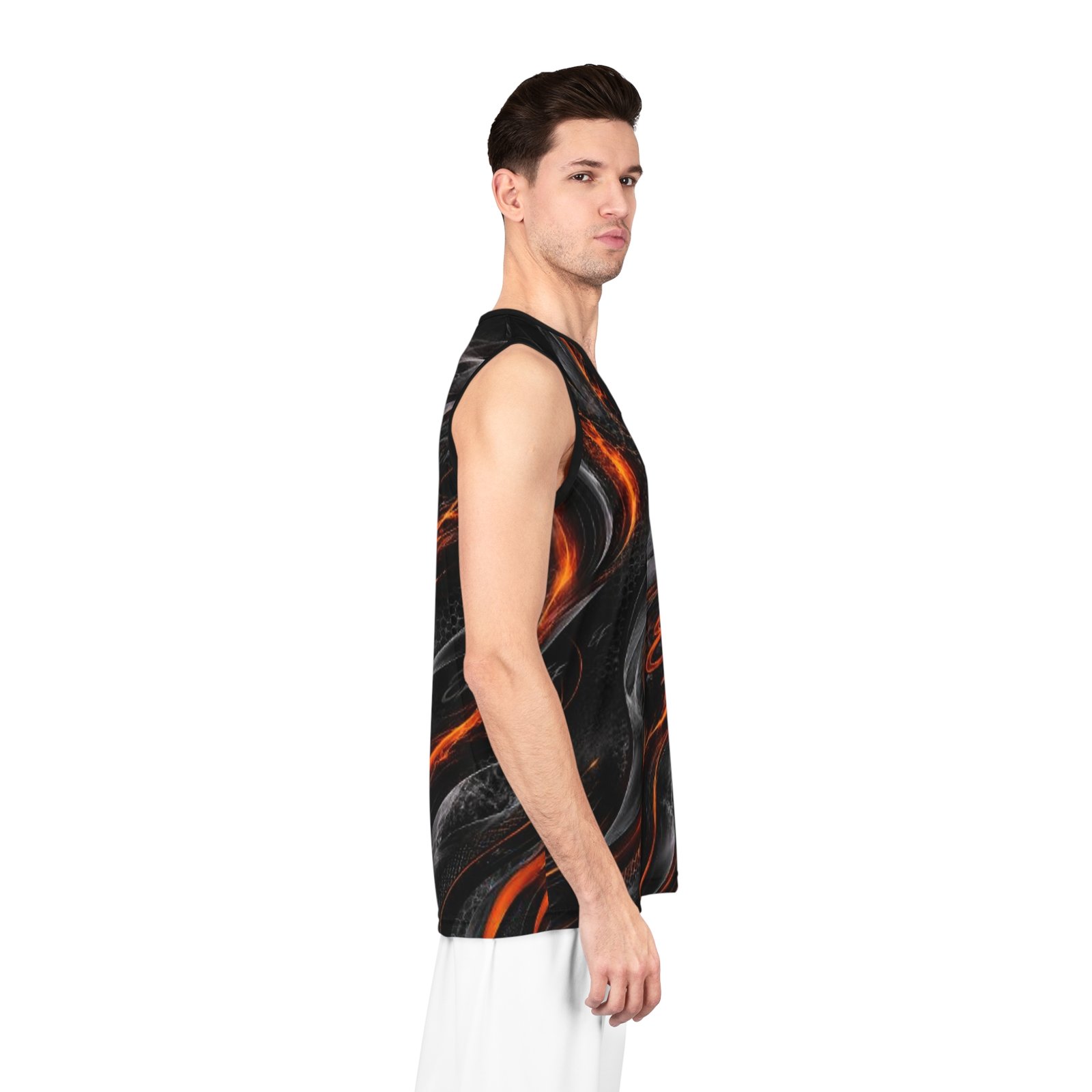 echoflame flame wave basketball jersey — black & orange all over print echoflame flame wave basketball jersey — black & orange all over print