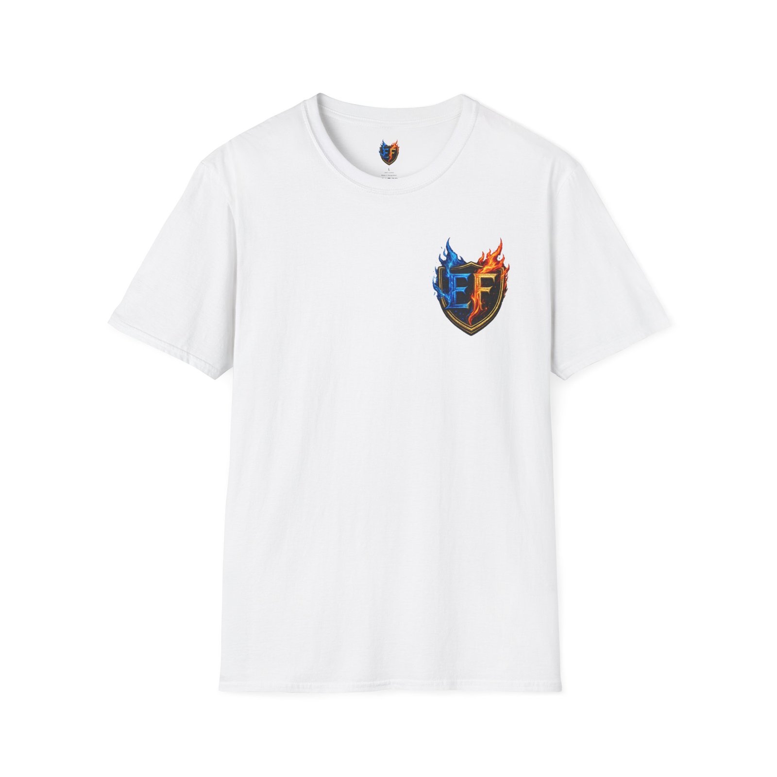 echoflame shield crest t shirt — ef flame logo (blue & red) echoflame shield crest t shirt — ef flame logo (blue & red)