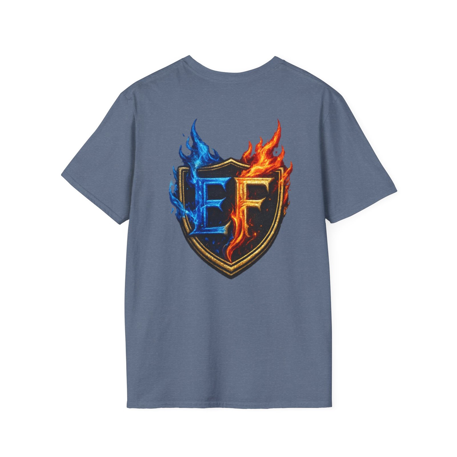echoflame shield crest t shirt — ef flame logo (blue & red) echoflame shield crest t shirt — ef flame logo (blue & red)