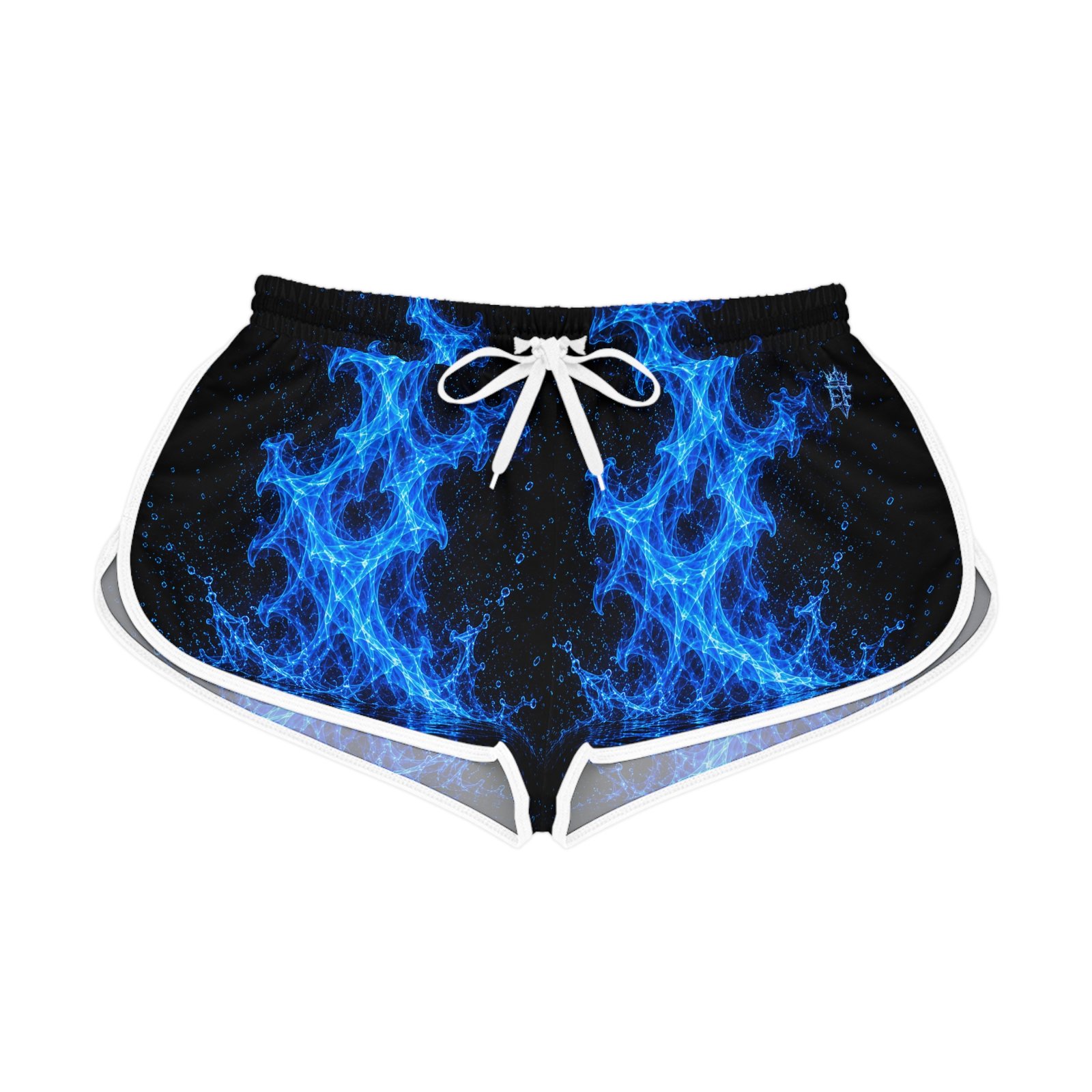 echoflame blue flame women's relaxed shorts — electric fire print lounge & activewear echoflame blue flame women's relaxed shorts — electric fire print lounge & activewear