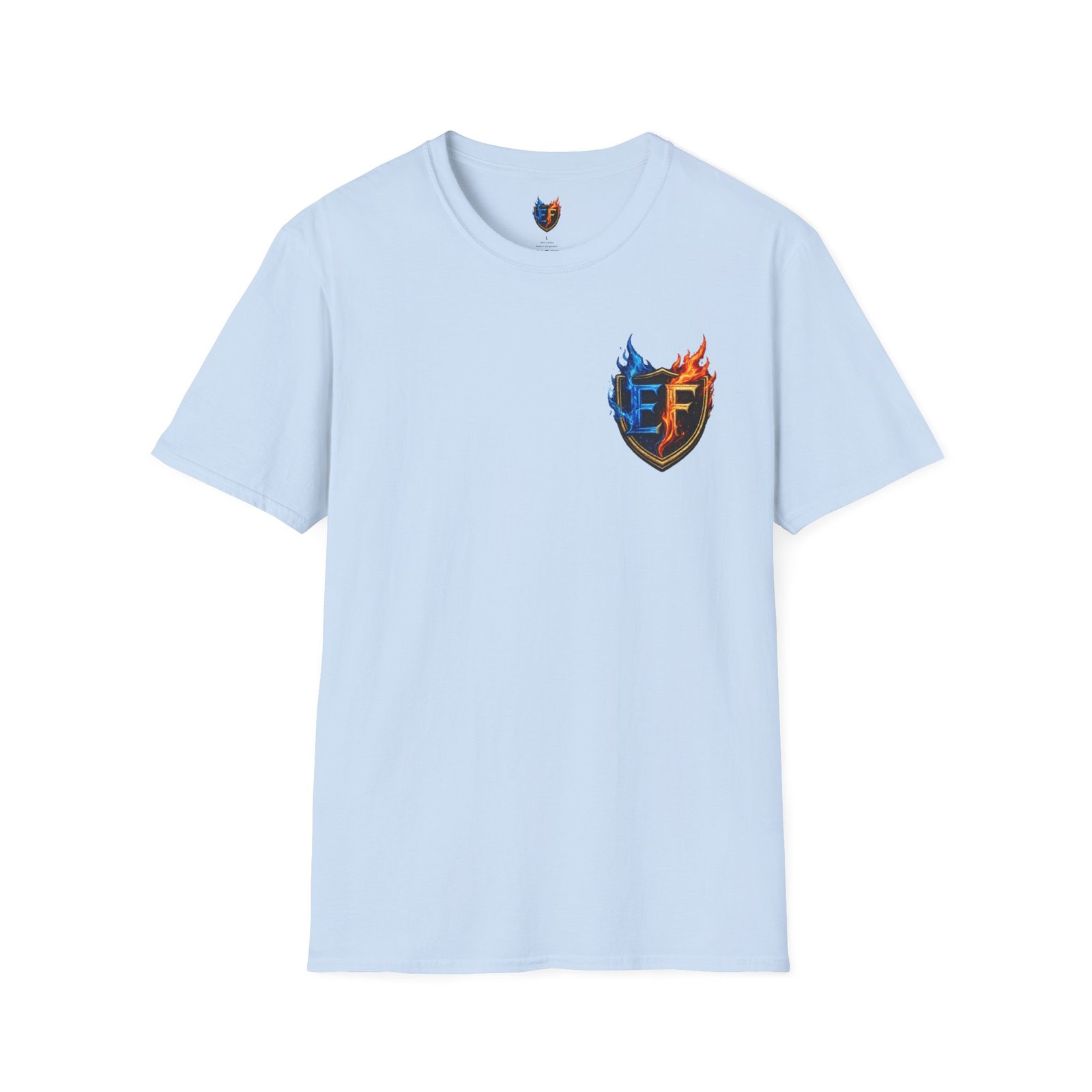 echoflame shield crest t shirt — ef flame logo (blue & red) echoflame shield crest t shirt — ef flame logo (blue & red)