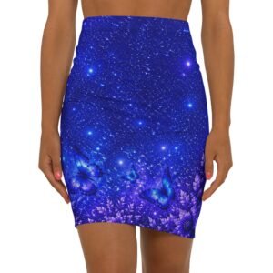 echoflame butterfly galaxy floral pencil skirt — blue starry night mid waist