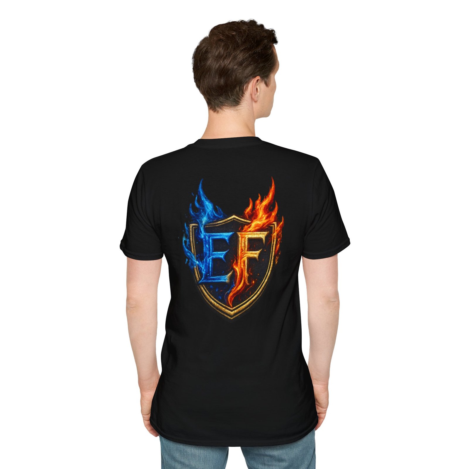 echoflame shield crest t shirt — ef flame logo (blue & red) echoflame shield crest t shirt — ef flame logo (blue & red)