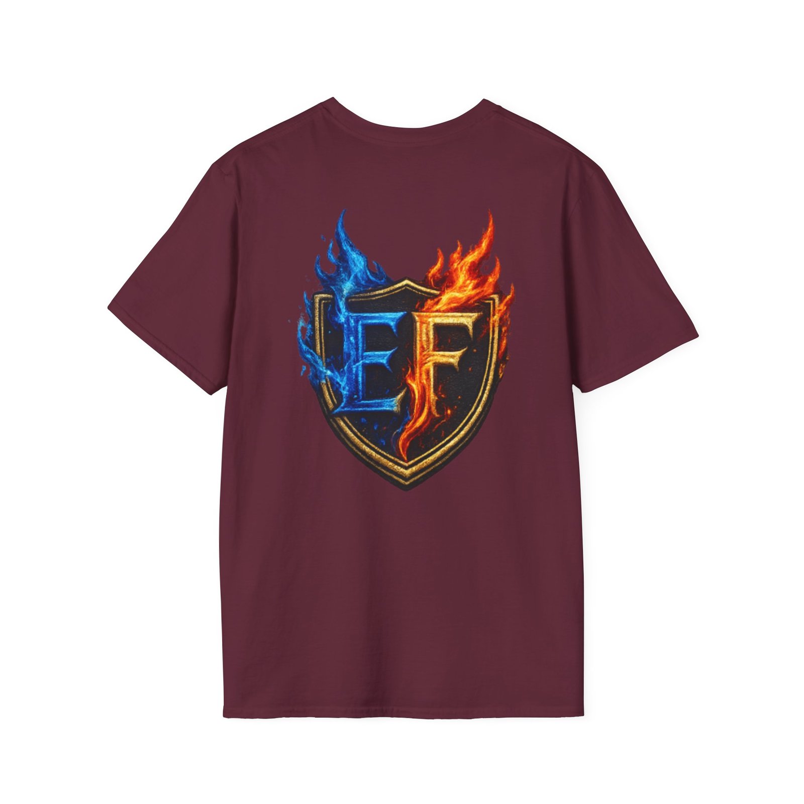 echoflame shield crest t shirt — ef flame logo (blue & red) echoflame shield crest t shirt — ef flame logo (blue & red)