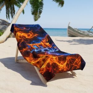 echoflame fire & ice crown beach towel – fiery flame design with ef monogram
