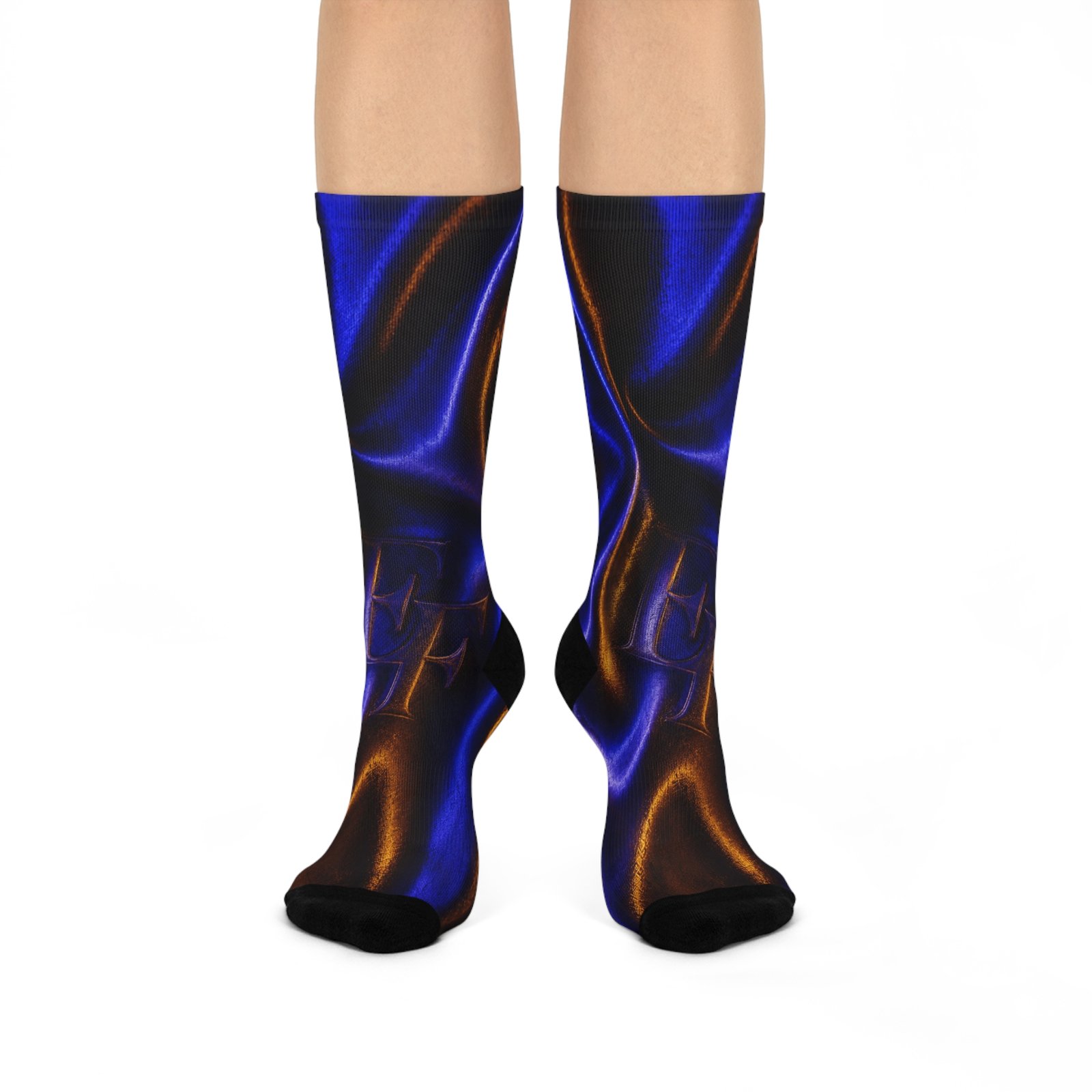 echoflame abstract blue & copper wave crew socks — cushioned artistic pattern echoflame abstract blue & copper wave crew socks — cushioned artistic pattern