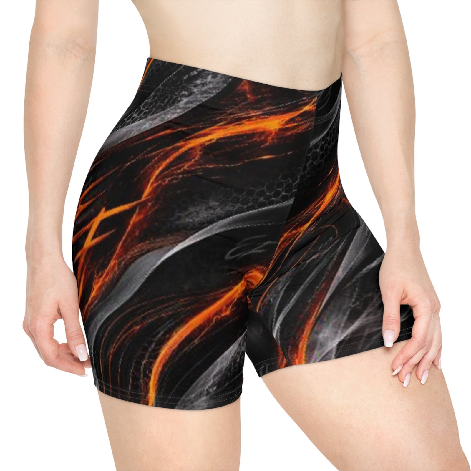 echoflame flame wave women's biker shorts black & orange all over print echoflame flame wave women's biker shorts black & orange all over print