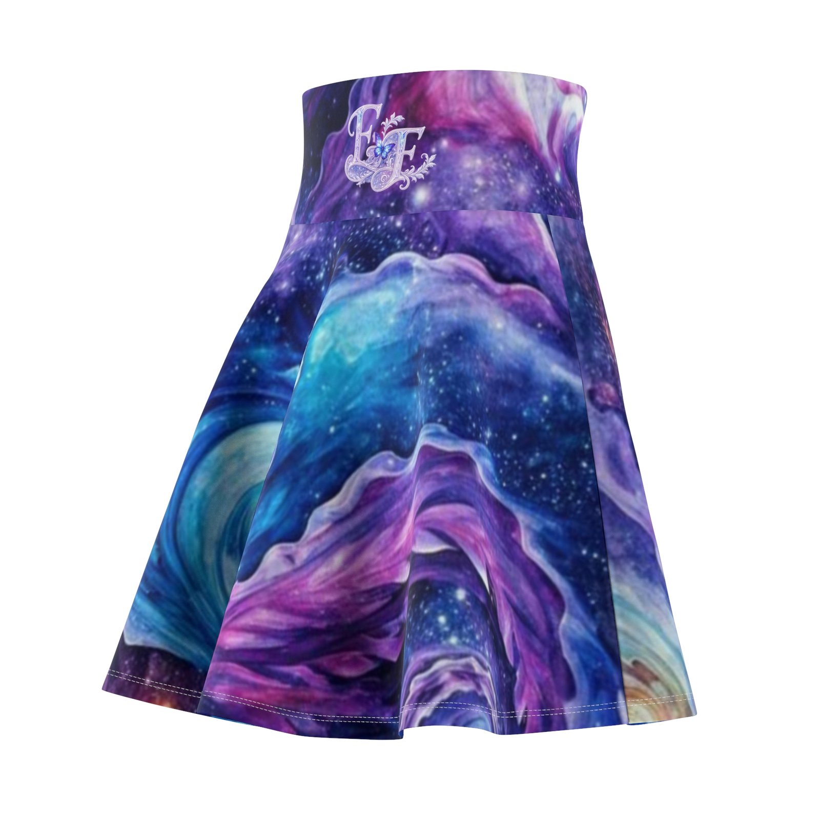 echoflame galaxy swirl women's skater skirt purple blue nebula aop echoflame galaxy swirl women's skater skirt purple blue nebula aop