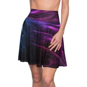 echoflame galaxy nebula skater skirt — purple & blue aop cosmic print