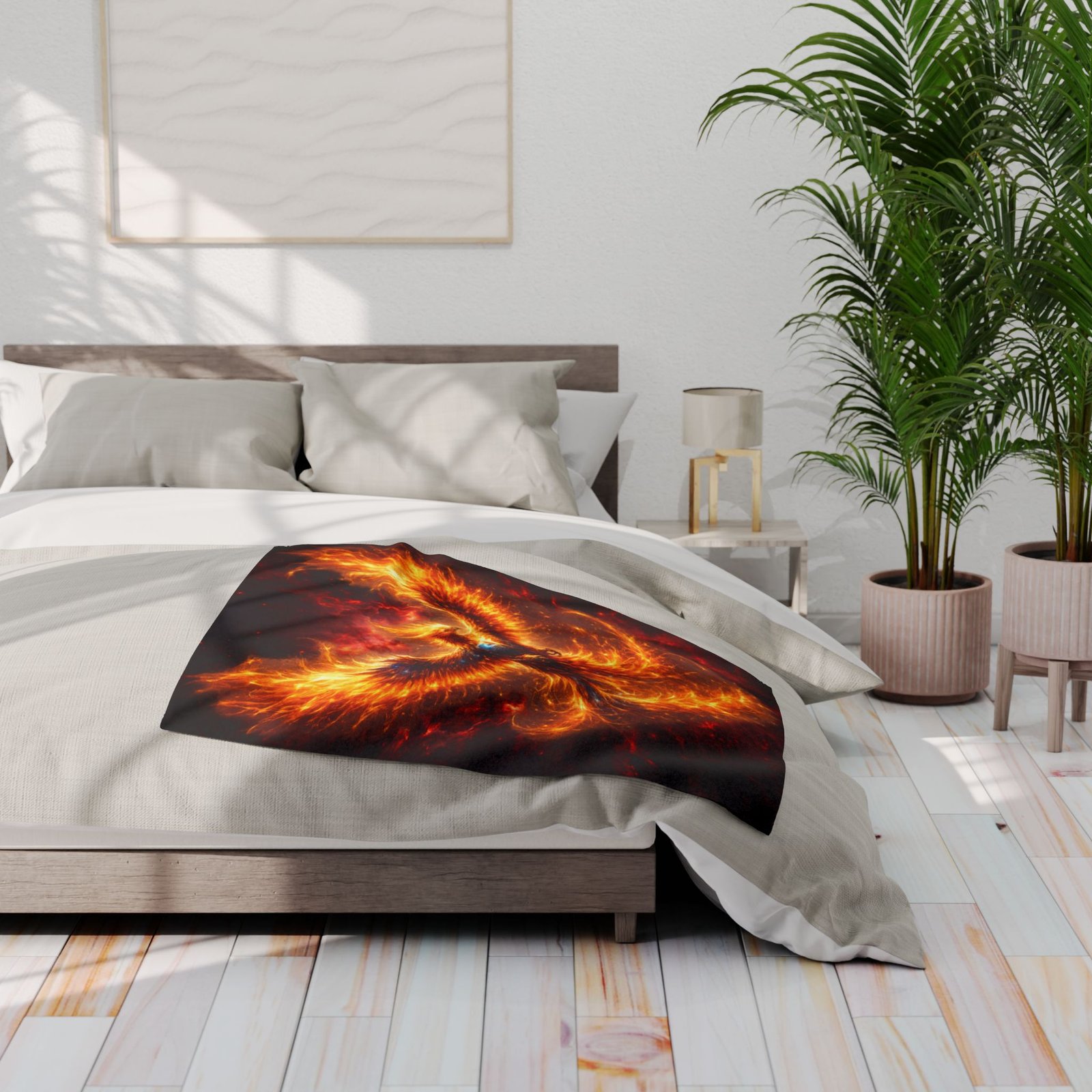 echoflame phoenix fire fleece blanket — fiery mythical bird throw echoflame phoenix fire fleece blanket — fiery mythical bird throw