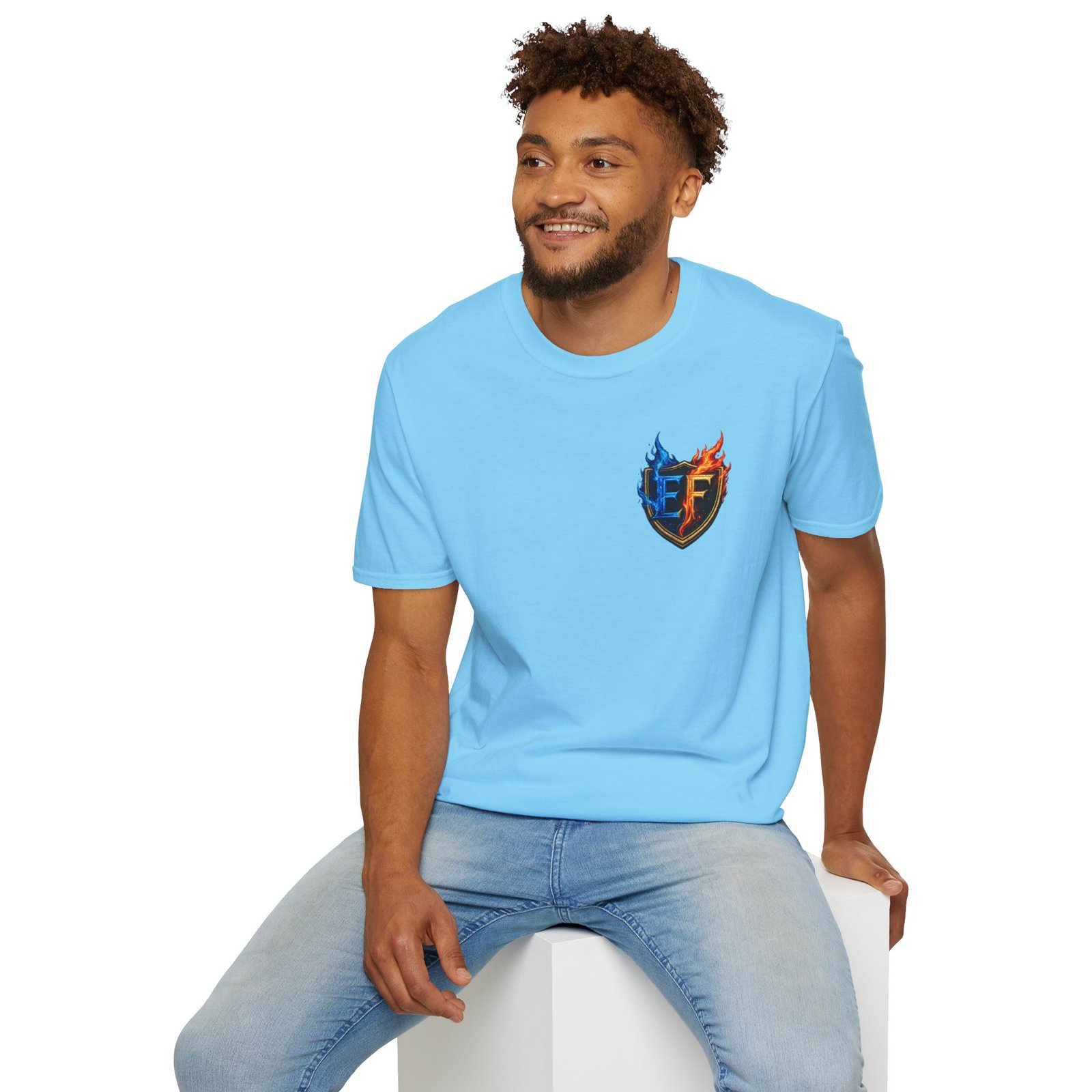 echoflame shield crest t shirt — ef flame logo (blue & red) echoflame shield crest t shirt — ef flame logo (blue & red)