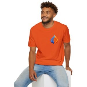 echoflame ef logo t shirt — blue & orange graphic tee