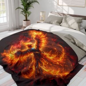 echoflame phoenix fire fleece blanket — fiery mythical bird throw