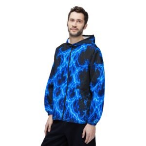 echoflame blue flame windbreaker jacket – electric plasma all over print windbreaker
