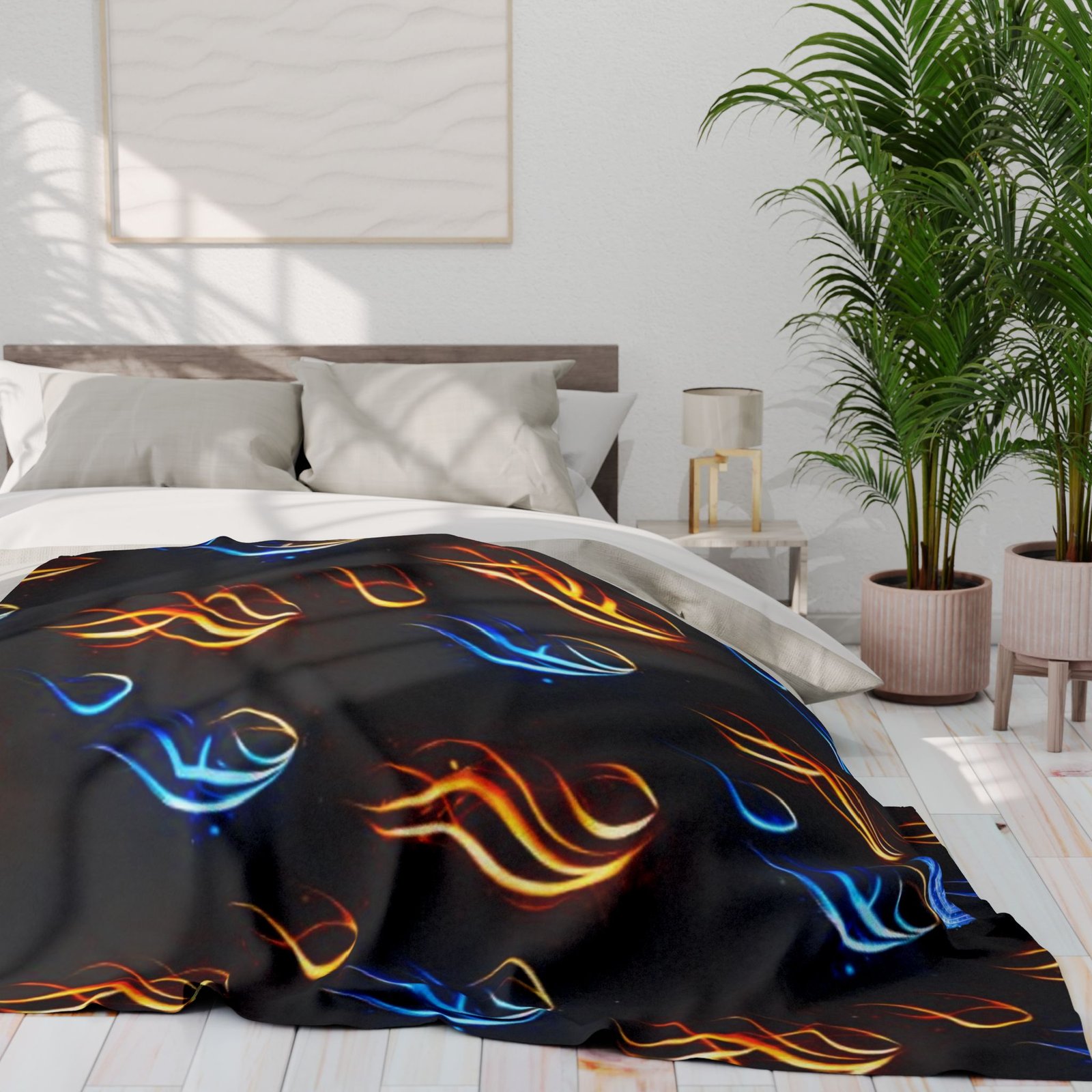 echoflame flame pattern arctic fleece blanket — blue & orange fire design cozy throw echoflame flame pattern arctic fleece blanket — blue & orange fire design cozy throw