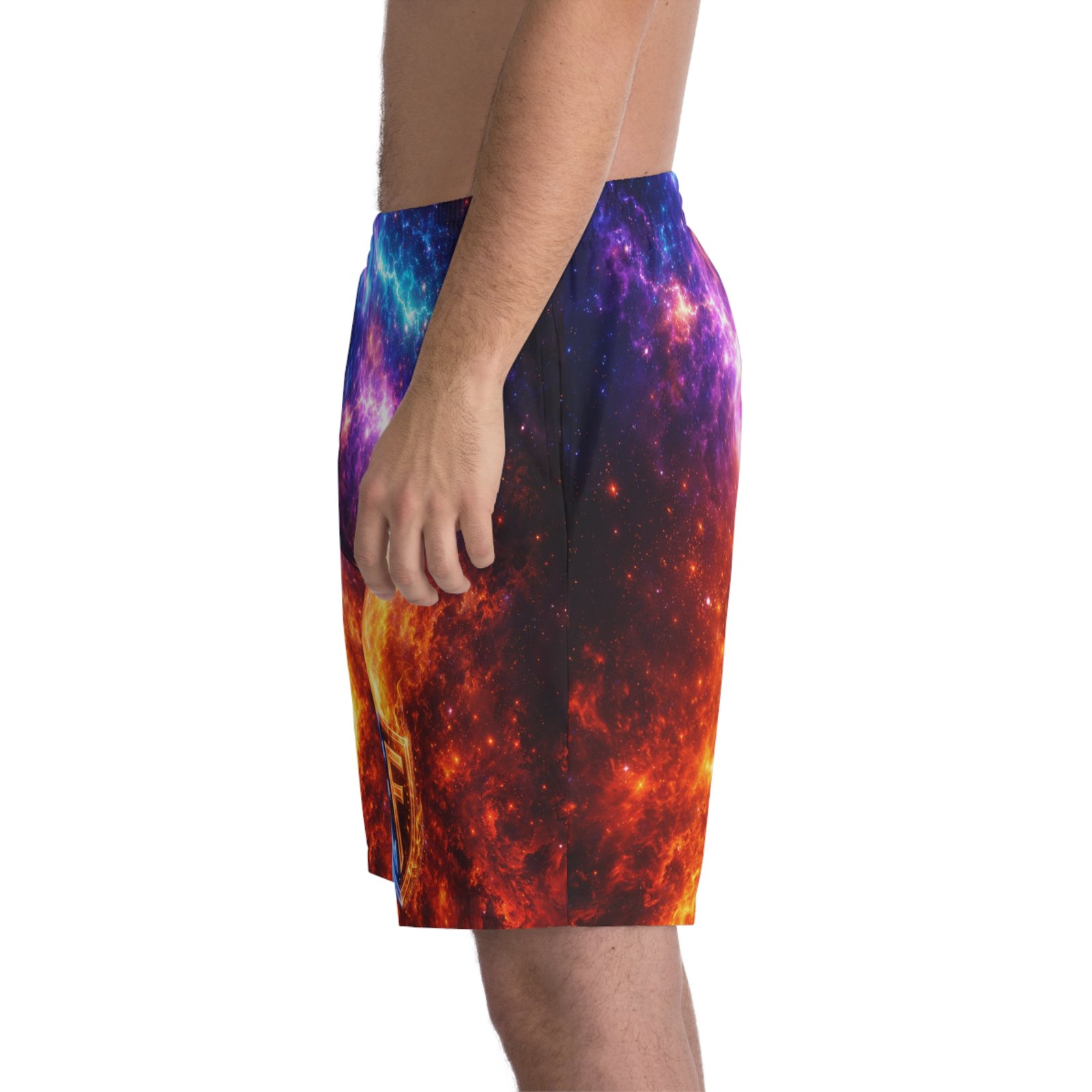echoflame galaxy flame swim shorts — vibrant nebula beach trunks with ef crest echoflame galaxy flame swim shorts — vibrant nebula beach trunks with ef crest