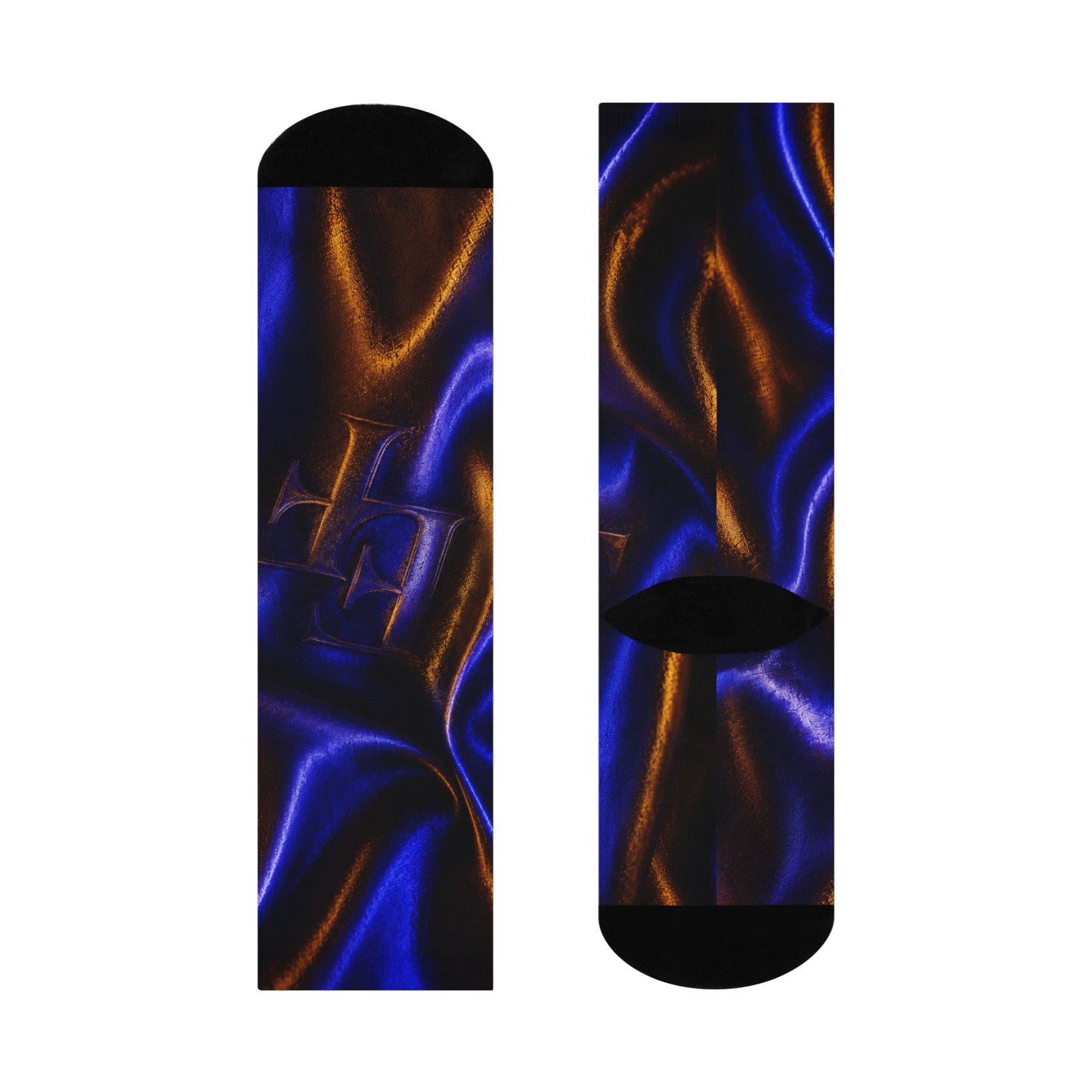 echoflame abstract blue & copper wave crew socks — cushioned artistic pattern echoflame abstract blue & copper wave crew socks — cushioned artistic pattern